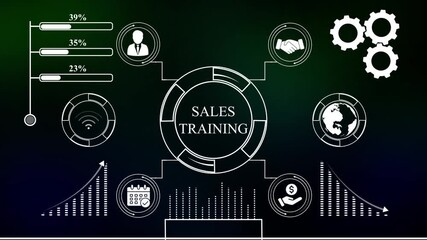 SALES TRAINING for Business and Finance Concept.SALES TRAINING artificial intelligence neural network.SALES TRAINING Virtual screen of the future and sees the inscription.