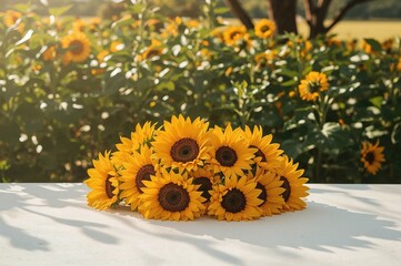 Wall Mural - Sunflowers on a bright white background