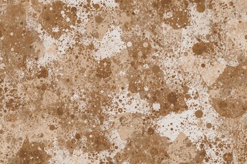 Wall Mural - Off-white backdrop with brown wavy stripes and irregular patches featuring vintage print designs and brown splatters