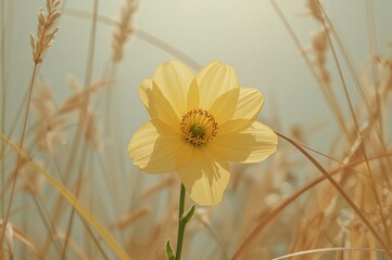 Wall Mural - Vintage yellow blossom with a hipster aesthetic, featuring natural textures and summer vibes