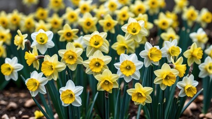 Wall Mural - Yellow narcissus flower heads as the backdrop