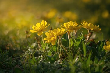 Wall Mural - Bright yellow blossoms flourishing under spring sunlight