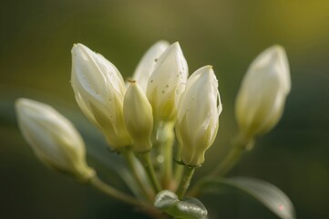 Wall Mural - Buds of Jasminum sambac, also known as Arabian jasmine or white mogra, against a backdrop.