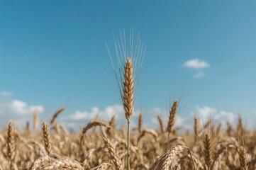 Wall Mural - Golden wheat stalks under a bright, clear sky