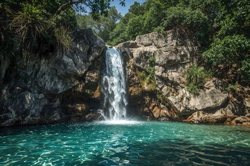 Wall Mural - majestic cascade at wang takrai scenic spot