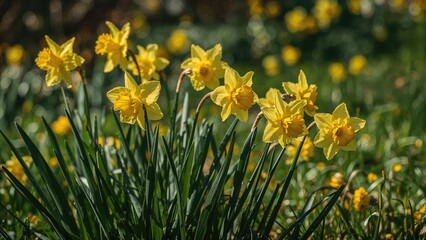 Wall Mural - A garden filled with fresh yellow daffodils in spring