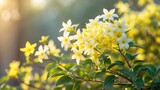 Bright yellow blossom on a winter jasmine shrub