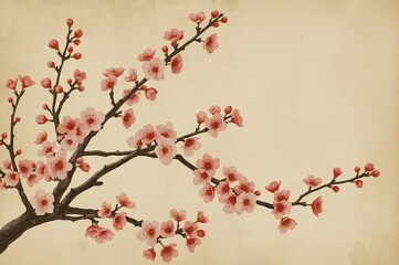 Wall Mural - Retro photo of charming cherry blossoms on aged paper