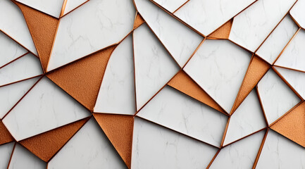 White and gold background with a lot of triangles. The triangles are made of gold and white. The pattern is intricate
