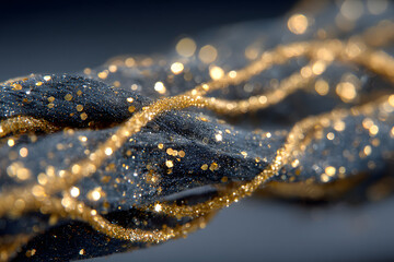 Wall Mural - A black background with gold glittery strings