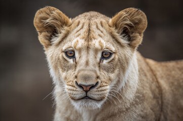 Wall Mural - close-up of a juvenile lion's face with a blurred background
