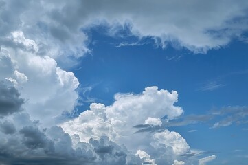 Wall Mural - a beautiful sky painted with fluffy white clouds as a creative background for world ozone day, empha