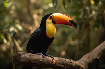 Wall Mural - a vibrant toucan bird sitting on a wooden branch.