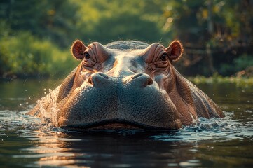 Wall Mural - close-up of a hippopotamus's face