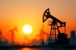© kuchina - A striking oil pump jack silhouetted against a vibrant golden hour sunset.