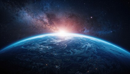complete view of the planet surrounded by cosmic clouds