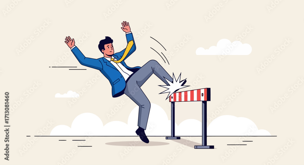 Tripping Over Object Man tripping over hurdle, cartoon illustration of failure and obstacle ...