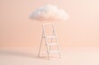 © Jelena - Minimal white ladder rising into dreamy pastel clouds symbolizing personal growth ambition and future development on a clean background