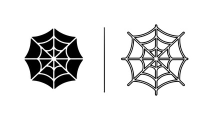 Simple Spider Web Graphic Icons in Silhouette and Line Art.