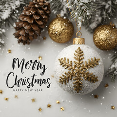 Wall Mural - merry christmas and happy new year holiday white banner illustration. xmas design with realistic 3d 