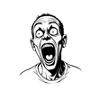 © Arum - Expressive monochromatic illustration depicting a wide-eyed person screaming loudly with