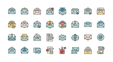 Modern email icons set for digital communication, notifications, and business correspondence