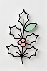 Wall Mural - a Minimal holly branch line art with pastel tones, trendy design, white background