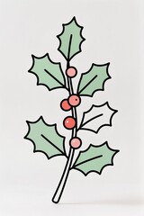 Wall Mural - a Minimal holly branch line art with pastel tones, trendy design, white background