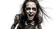 © nia - Terrifying scream of a possessed girl with a disfigured face expressing wrath and desperation in