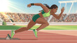 © Well - Female sprinter athlete running track starting block sprint race competition athletics sportswoman fitness 100m