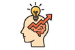© Carmina - Creative idea and thinking growth concept. Head with light bulb and brain icon. Symbol of innovation, knowledge, success, business strategy, and mindset development.