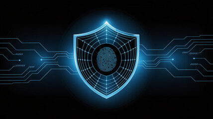 Fingerprint security shield for cyber security and data protection with digital technology concept