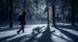 © Dido - Solitary Figure Walking Snowy Forest Path at Night.