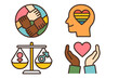 © Darleen - Set of vector icons for diversity, inclusion, equality. Social justice concepts: racial unity, gender balance, LGBTQ pride, community support, love, and human rights. Cartoon.