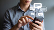 © Rashid - Engaging mobile user sending modern messages on smartphone, communication concept