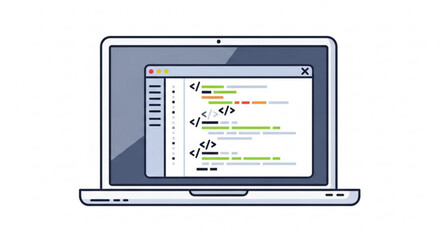 Laptop with code editor software development application for web design programming and coding project 100