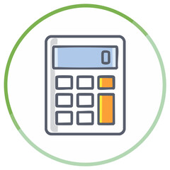 Simple illustration of a calculator with a digital display showing zero and brightly colored buttons