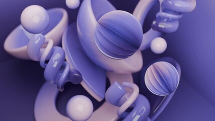 Purple abstract art with spheres and twisted shapes for modern designs, backgrounds, prints, or digital projects needing unique visuals.