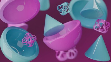 Wall Mural - Pink and blue geometric shapes floating in a mesmerizing pattern, perfect for abstract backgrounds, digital art concepts, or modern design projects.