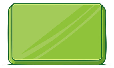 Bright green rectangular button with rounded corners and shiny glossy reflection