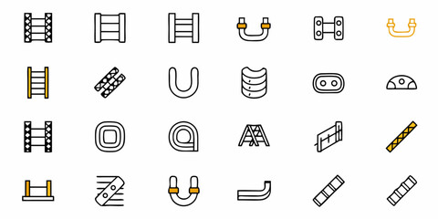 Diverse collection of simple, modern icons representing various abstract shapes and construction elements