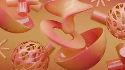 Wall Mural - 3d abstract rendering with orange geometrical shapes floating around. Suitable for backgrounds, graphic design projects, and technology themed concepts. Bold and vibrant visual impact.