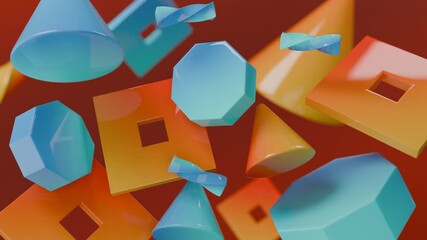Wall Mural - Shapes and colors with cones, squares, octagons, and twisty designs. Ideal for graphic design projects, educational materials, or creative presentations.