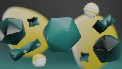 Wall Mural - 3d teal shapes, yellow bulb, and swirl. Ideal for modern and abstract design projects needing a pop of color and interest.