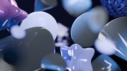 Wall Mural - Glossy abstract shapes on a dark backdrop for modern design projects, backgrounds, digital art, web graphics, and print materials.