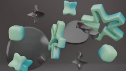 Wall Mural - Abstract 3d rendering with geometric shapes floating. Ideal for futuristic designs, technology concept visuals, and modern digital art projects.
