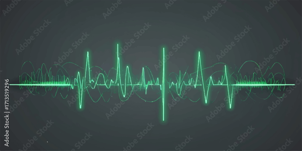 The green line of the ECG monitor displays a rhythmic heartbeat wave ...