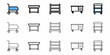 © Sarmad - Depicting various styles of carts and trolleys with wheels in a simple line drawing format shown in rows