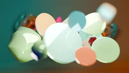 Wall Mural - Pastel shapes ideal for graphic design, web backgrounds, and social media banners featuring hexagon circles and an oblong grid.