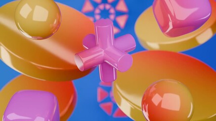 Wall Mural - 3d rendered geometric shapes in orange, pink, and blue. Perfect for graphic design, abstract art, backgrounds, and social media.